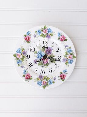 Vintage Floral Bone China Plate Wall Clock English